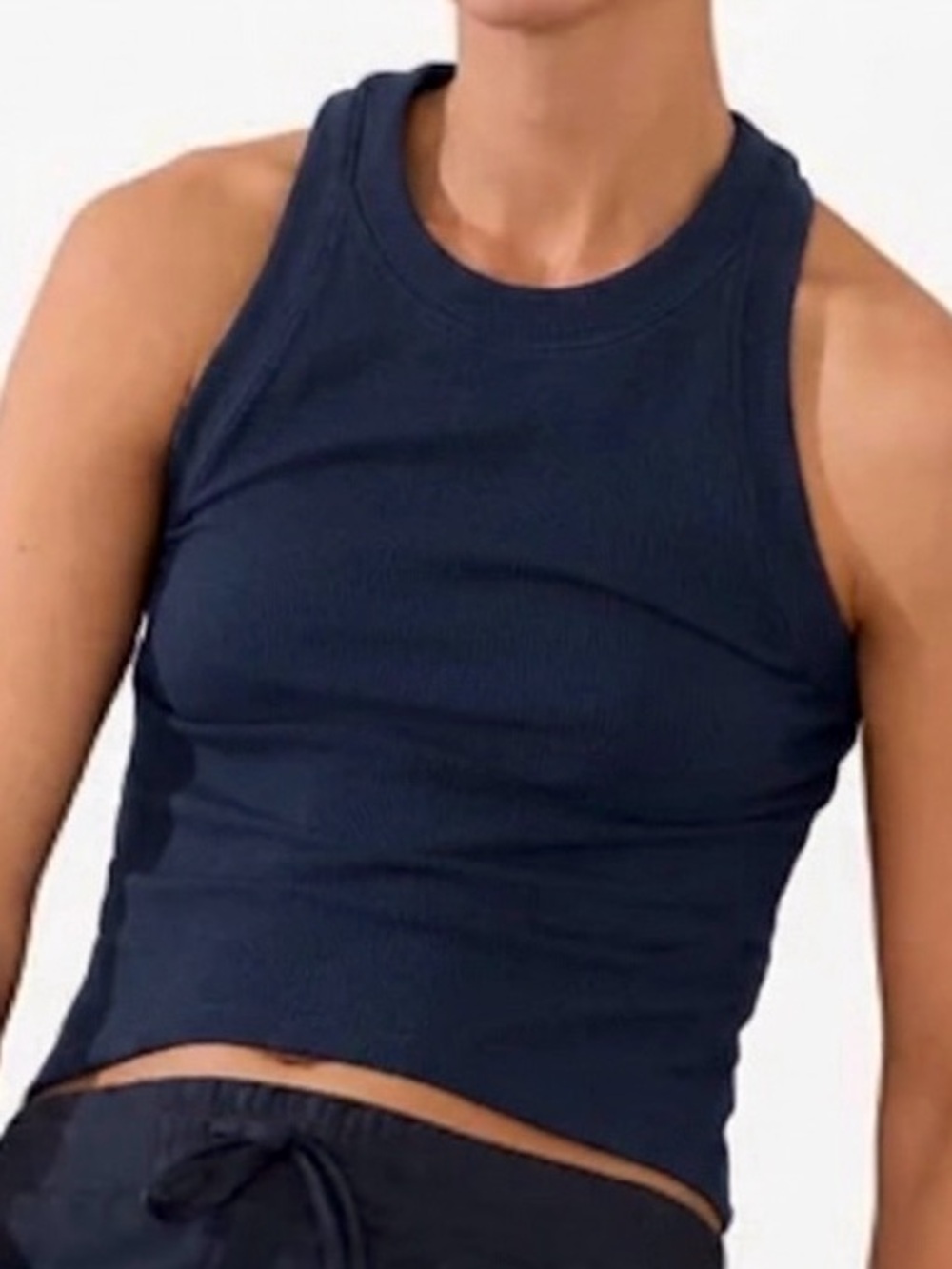 ATHLETA New Dark Navy Blue Renew Racerback Tank Top Ribbed Anti Odor Size Medium